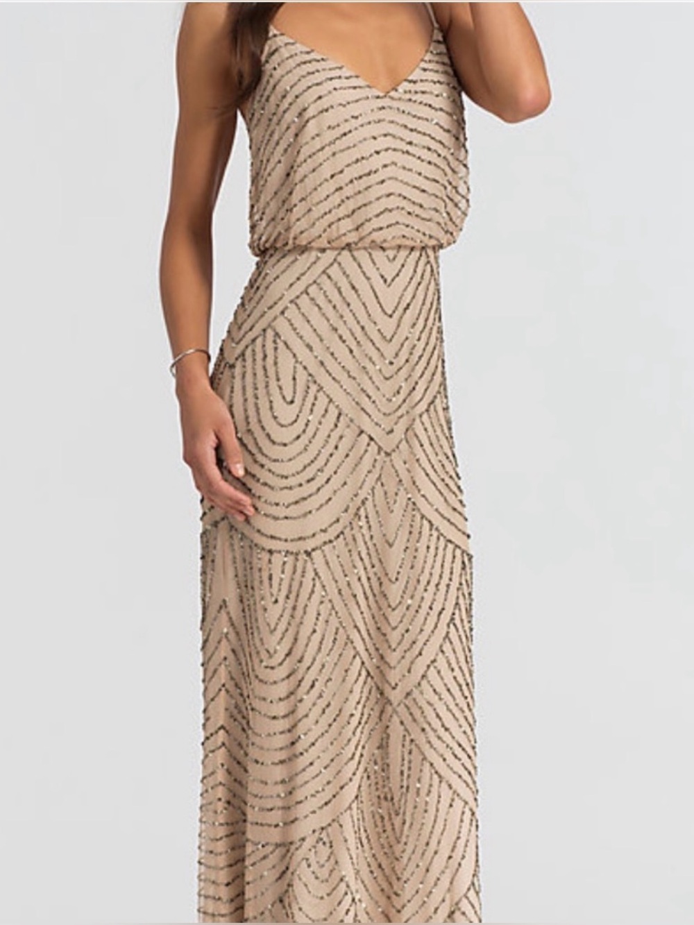 NWT Adrianna Papell Beaded Halter Maxi Gown Nude Size 14 Formal Evening Wedding